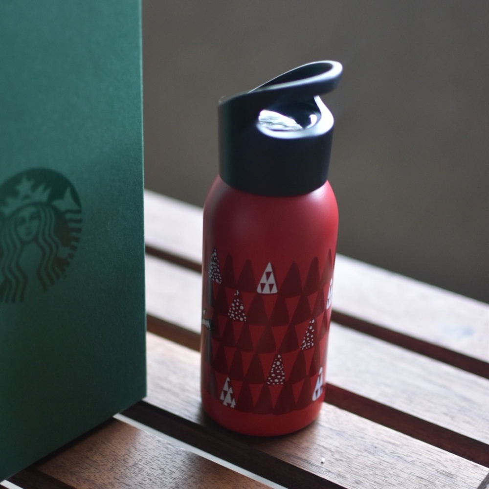 New in Orig Box Starbucks Holiday Water Flask 12oz Stainless Steel 2016 Rare